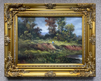 Vintage C20th Mid Oil on Canvas Board - Figures in a Wooded Landscape by Valerio Rotini SOLD