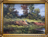 Vintage C20th Mid Oil on Canvas Board - Figures in a Wooded Landscape by Valerio Rotini SOLD