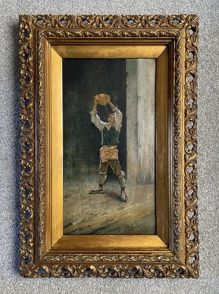 Fine Late C19th Italian School Oil on Panel - Young Boy Drinking from a Flagon SOLD