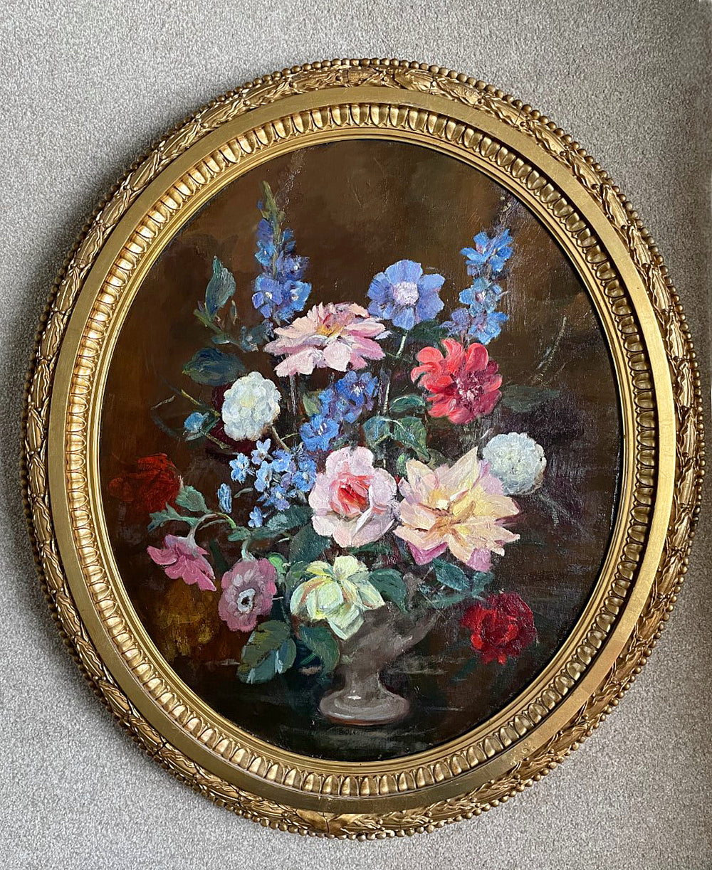 Beautiful Large Late C19th Victorian Floral Still Life Oil - Flowers in a Vase SOLD