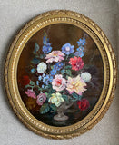 Beautiful Large Late C19th Victorian Floral Still Life Oil - Flowers in a Vase