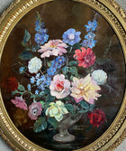 Beautiful Large Late C19th Victorian Floral Still Life Oil - Flowers in a Vase SOLD