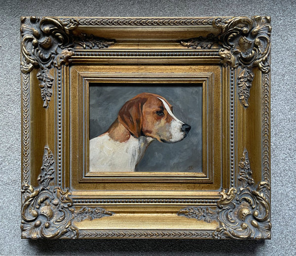 Fine Vintage Mid C20th English School Oil on Board Portrait of a Foxhound SOLD