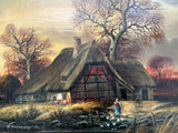 Excellent Mid C20th Vintage Oil on Canvas Board - Figure with Ducks by  a Rural Cottage - Horst Baumgart SOLD
