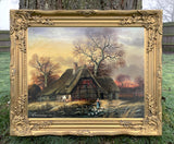 Excellent Mid C20th Vintage Oil on Canvas Board - Figure with Ducks by  a Rural Cottage - Horst Baumgart SOLD