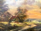 Superb Mid C20th Vintage Oil on Canvas Board - Figures on a Rural Lane - Horst Baumgart SOLD