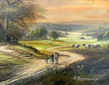 Superb Mid C20th Vintage Oil on Canvas Board - Figures on a Rural Lane - Horst Baumgart SOLD