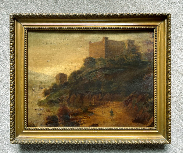 Exquisite early C19th Regency English School  Oil on Canvas - Castle in a Coastal Landscape SOLD