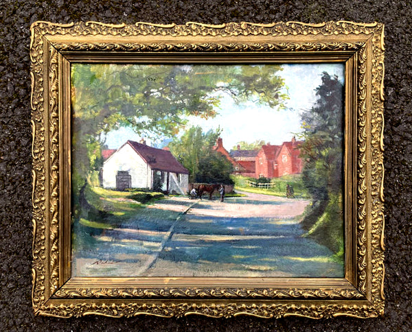 Fine Vintage Oil on Board depicting a Village Scene - Stanley Orchart SOLD