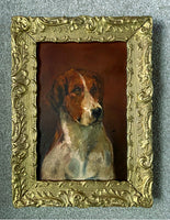 Delightful Antique English School Oil on Board Portrait of a Fox Hound SOLD