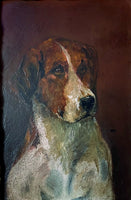 Delightful Antique English School Oil on Board Portrait of a Fox Hound SOLD