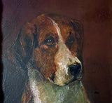 Delightful Antique English School Oil on Board Portrait of a Fox Hound SOLD