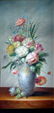 Exquisite Vintage C20th Oil on Wood Panel - Flowers in a Blue Oriental Vase - Terrence Alexander SOLD