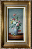 Exquisite Vintage C20th Oil on Wood Panel - Flowers in a Blue Oriental Vase - Terrence Alexander SOLD