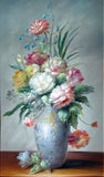 Exquisite Vintage C20th Oil on Wood Panel - Flowers in a Blue Oriental Vase - Terrence Alexander SOLD