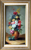 Exquisite Vintage C20th Oil on Wood Panel - Flowers in a Brown Bowl - Terrence Alexander SOLD