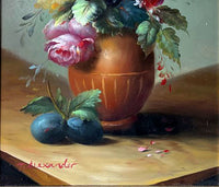 Exquisite Vintage C20th Oil on Wood Panel - Flowers in a Brown Bowl - Terrence Alexander SOLD