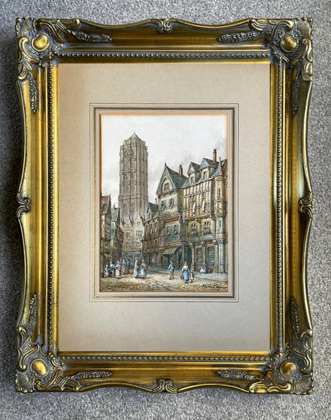 Superb C19th Victorian French School Watercolour depicting Malines in Belgium - M Schafer