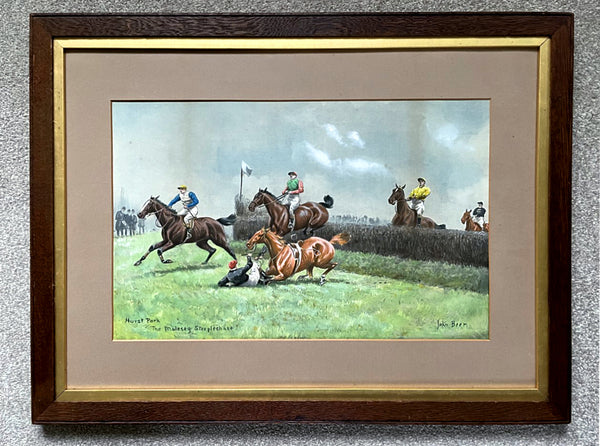 Fine Edwardian Hand Coloured Horse Racing Lithograph - The Molesey Steeplechase - John Beer Active SOLD