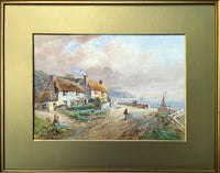 Superb Late C19th Victorian Watercolour - Cornish Fishing Village - Edward Nevil SOLD