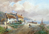 Superb Late C19th Victorian Watercolour - Cornish Fishing Village - Edward Nevil SOLD