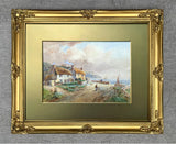 Superb Late C19th Victorian Watercolour - Cornish Fishing Village - Edward Nevil SOLD