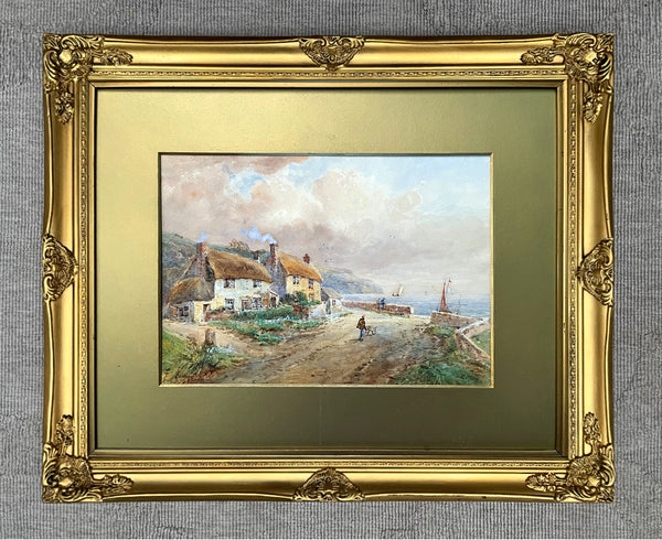 Superb Late C19th Victorian Watercolour - Cornish Fishing Village - Edward Nevil SOLD