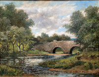 Excellent Late C19th Victorian English School Oil on Canvas - Angler by a Rural Bridge. SOLD