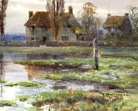Beautiful Early C20th Watercolour of a Cottage at Twilight - Alswen Montgomerie SOLD