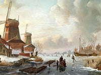 Superb Vintage Dutch School Oil on Panel - Figures on a Frozen Canal - E.Van Strij SOLD