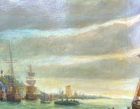 Superb C19th English School Victorian Oil on Canvas - Extensive Harbour Scene SOLD