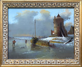 Superb Vintage Dutch School Oil on Canvas Board - Figures on a Frozen Canal - Max Brandrett SOLD