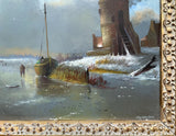 Superb Vintage Dutch School Oil on Canvas Board - Figures on a Frozen Canal - Max Brandrett SOLD