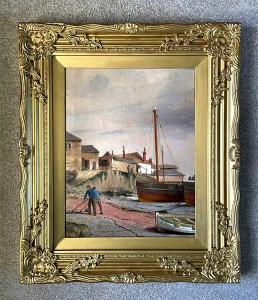 Excellent C19th Victorian Oil on Canvas - Cornish Harbour - Henry Lea (British C19th) SOLD