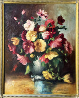 Exquisite Early C20th English School Still Life Oil on Canvas - Flowers in a Blue Vase SOLD