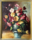 Exquisite Early C20th English School Still Life Oil on Canvas - Flowers in a Blue Vase SOLD