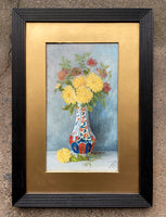 Fine Edwardian Still Life Oil on Canvas Board - Chrysanthemums in an Oriental Vase SOLD