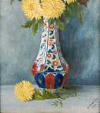 Fine Edwardian Still Life Oil on Canvas Board - Chrysanthemums in an Oriental Vase SOLD