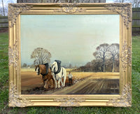 Fine Mid C20th Vintage Oil on Canvas - The Ploughing Team - Ronald Dobson SOLD