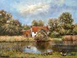 Beautiful Vintage C20th East Anglian School Oil on Board - Geldeston Lock nr. Beccles - James Allen SOLD