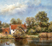 Beautiful Vintage C20th East Anglian School Oil on Board - Geldeston Lock nr. Beccles - James Allen SOLD