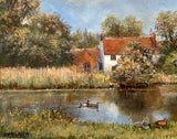 Beautiful Vintage C20th East Anglian School Oil on Board - Geldeston Lock nr. Beccles - James Allen SOLD