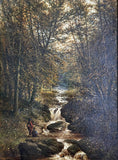 Fine Early C19th Victorian English School Oil on Wood Panel - Anglers by a Stream SOLD