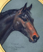 Exquisite Mid C20th Pastel Portrait of a Thoroughbred Horse "Wollow" by Carolyn Alexander SOLD