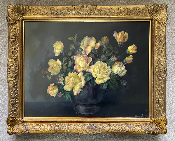 Beautiful  Early C20th Still Life Oil on Canvas - Yellow Roses in a Bowl - Alison Ferry (British C19th/C20th) SOLD