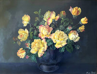 Beautiful  Early C20th Still Life Oil on Canvas - Yellow Roses in a Bowl - Alison Ferry (British C19th/C20th) SOLD