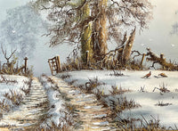 Superb Vintage Oil on Canvas - Pheasants in a Winter Landscape - Spencer Coleman SOLD