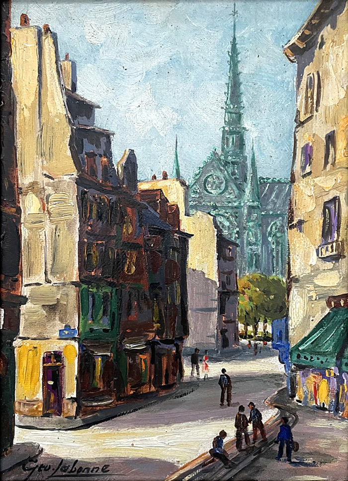 Beautiful Vintage Mid C20th French Impressionist Oil on Canvas - Rue du Haut Pavé Paris - George Labonne SOLD