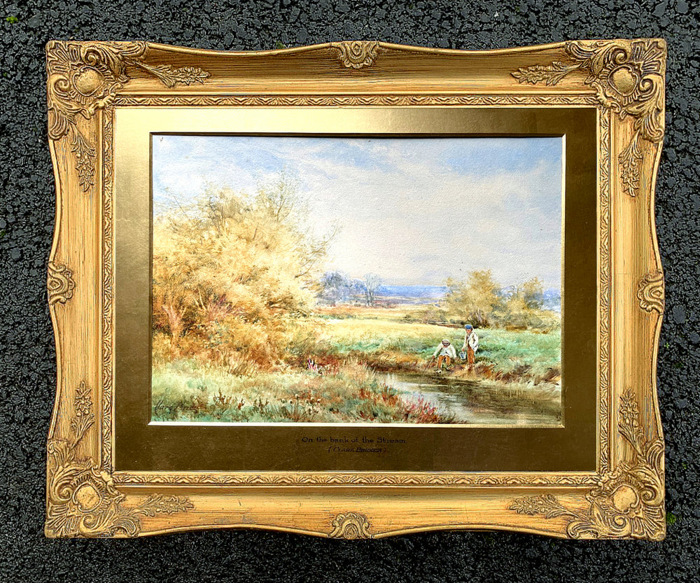 Exquisite Late C19th Victorian Watercolour "On the Bank of The Stream" Clara Bridges SOLD