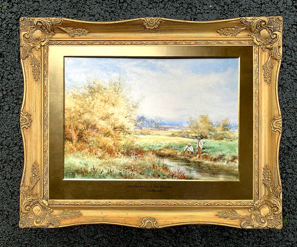 Exquisite Late C19th Victorian Watercolour "On the Bank of The Stream" Clara Bridges